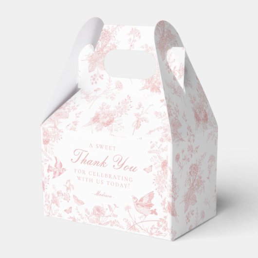 Pink Toile De Jouy Floral Dessert Gefallen Schacht Geschenkschachtel (Vorderseite)