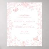 Pink Toile De Jouy Floral Wedding Willkommenszeich Poster (Vorne)