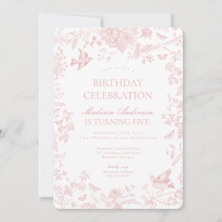 Pink Toile De Jouy French Floral Geburtstagsparty Einladung