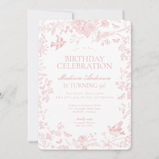 Pink Toile De Jouy French Floral Geburtstagsparty Einladung
