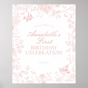 Pink Toile De Jouy Geburtstag Begrüßungszeichen Poster