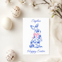 Pink Toile De Jouy Happy Oaster Grußkarte