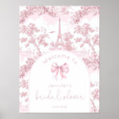 Pink Toile De Jouy Paris Bridal Shower Welcome Poster (Vorne)