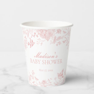 Pink Toile De Jouy Vintag Floral Baby Dusche Pappbecher