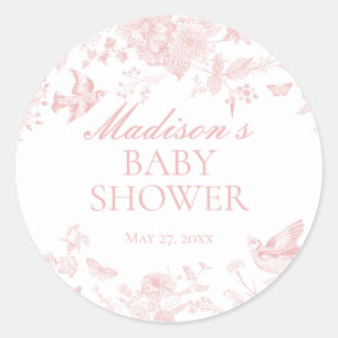 Pink Toile De Jouy Vintag Floral Baby Dusche Runder Aufkleber