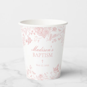 Pink Toile De Jouy Vintage Blumentaufe Pappbecher