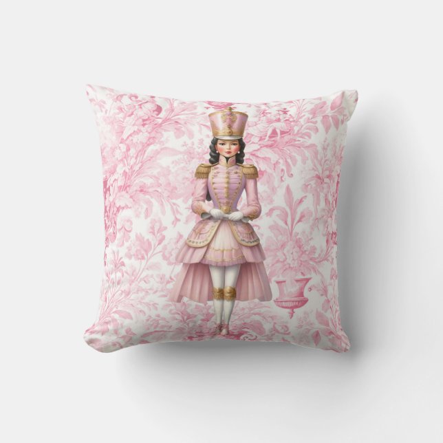 Pink Toile Female Christmas Nutcracker Kissen (Vorderseite)