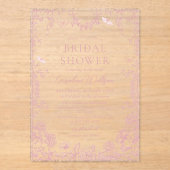 Pink Toile Floral Chinoiserie Brautparty Acryleinladungen (Vorderseite)