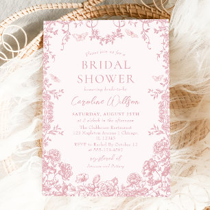 Pink Toile Floral Chinoiserie Brautparty Einladung