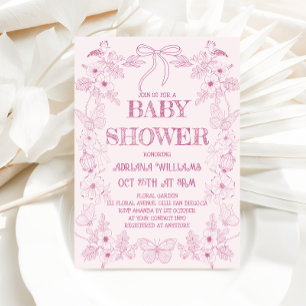 Pink Toile Floral Girl Kinderdusche Einladung