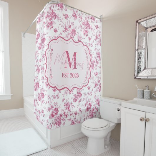 Pink Toile Floral Monogram Duschvorhang (Beispiel)