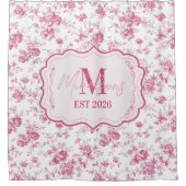 Pink Toile Floral Monogram Duschvorhang (Vorderseite)