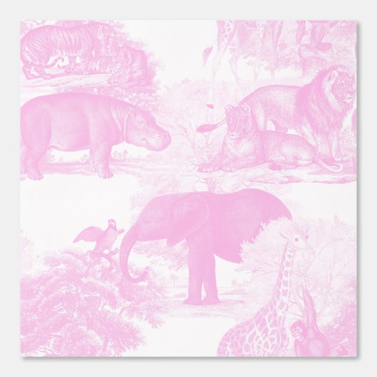 Pink Toile Jungle Animals Safari Tapete (Vorderseite)