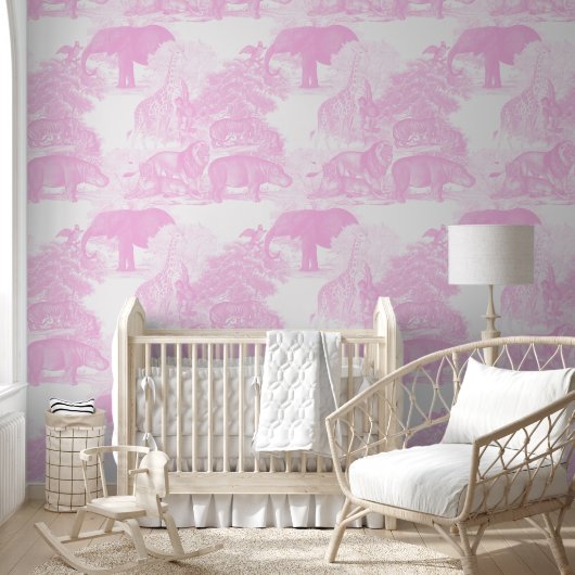 Pink Toile Jungle Animals Safari Tapete (Kinder)