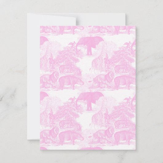 Pink Toile Jungle Animes Safari Chinoiserie Dankeskarte (Rückseite)