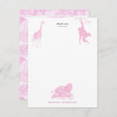 Pink Toile Jungle Animes Safari Chinoiserie Dankeskarte (Vorne/Hinten)