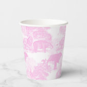 Pink Toile Jungle Animes Safari Chinoiserie Pappbecher (Rückseite)