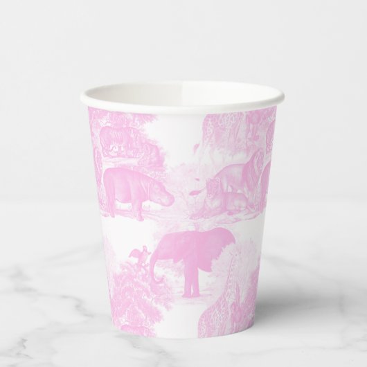 Pink Toile Jungle Animes Safari Chinoiserie Pappbecher (Links)