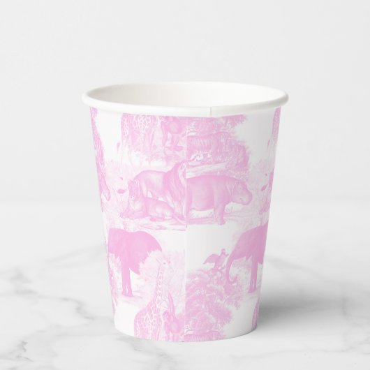 Pink Toile Jungle Animes Safari Chinoiserie Pappbecher (Rechts)