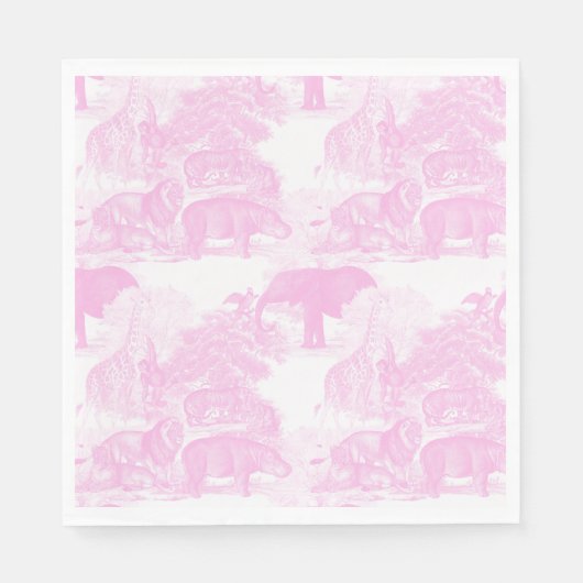 Pink Toile Jungle Animes Safari Chinoiserie Serviette (Vorderseite)