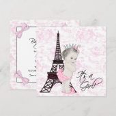 Pink Toile Paris Baby Girl Dusche Einladung (Vorne/Hinten)
