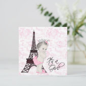 Pink Toile Paris Baby Girl Dusche Einladung (Stehend Vorderseite)