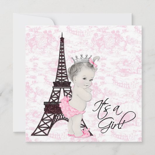 Pink Toile Paris Baby Girl Dusche Einladung (Vorderseite)