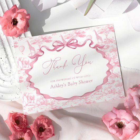 Pink Toile Safari Animals Kinderdusche Vielen Dank Dankeskarte