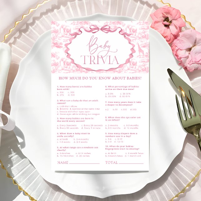 Pink Toile Safari Tiere Baby Trivia Spiel (Von Creator hochgeladen)