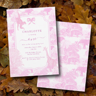 Pink Toile Safari Tiere Chinoiserie Geburtstag Einladung