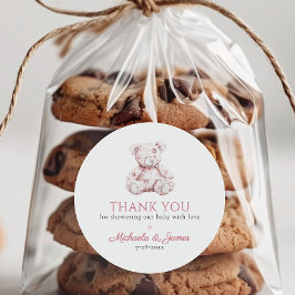 Pink Toile Teddy Bear Girl Baby Dusche Gefallen Runder Aufkleber