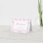 Pink Toile Vintag Floral Wedding Danke Karten (Vorderseite)