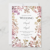 Pink Toile Vintage Wedding Einladung (Vorderseite)