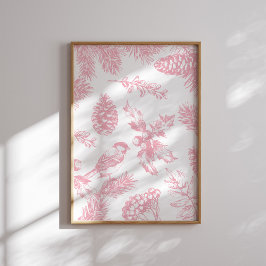Pink Toile Weihnachtsbird und Pine Poster