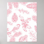 Pink Toile Weihnachtsbird und Pine Poster (Vorne)