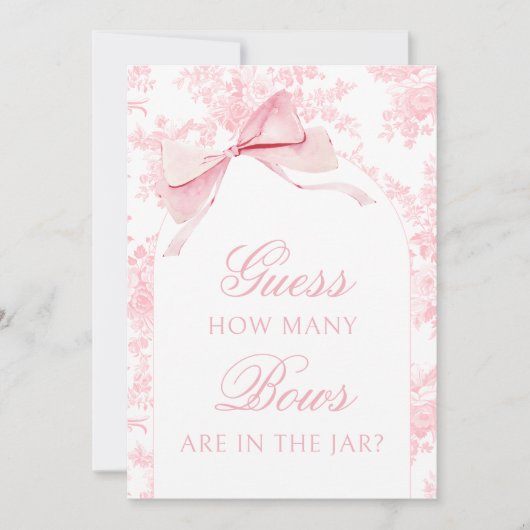 Pink Toile Wie viele Bows Baby Girl Duschzeichen Einladung (Vorderseite)