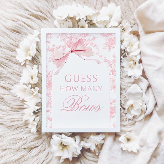 Pink Toile Wie viele Bows Baby Showspiele Untersch Einladung
