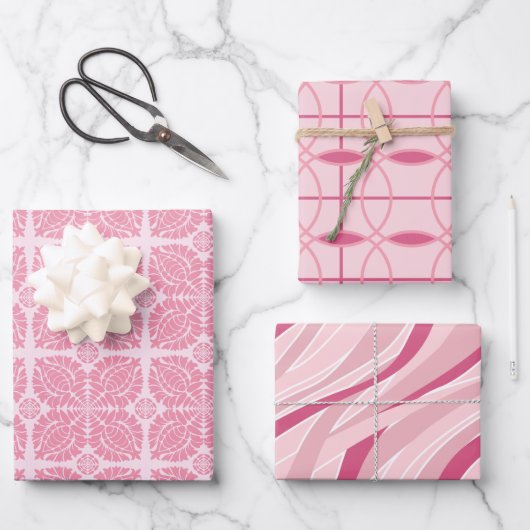 Pink Tone Wrapping Paper in Set von 3 Designs Geschenkpapier Set (Vorderseite)