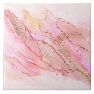 Pink Tones in Clouds of Ink With Gold Fliese