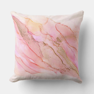 Pink Tones in Clouds of Ink With Gold Kissen