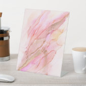 Pink Tones in Clouds of Ink With Gold Sockelschild (In SItu)