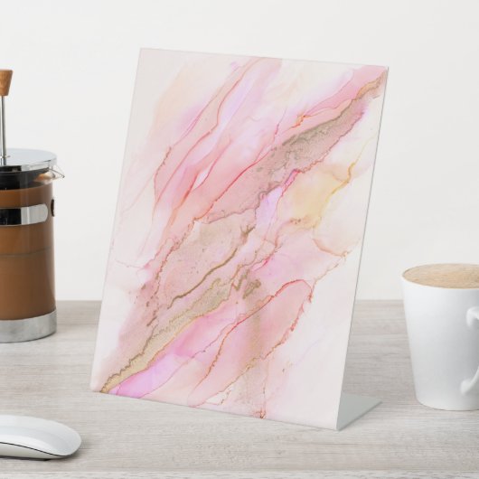 Pink Tones in Clouds of Ink With Gold Sockelschild (In SItu)