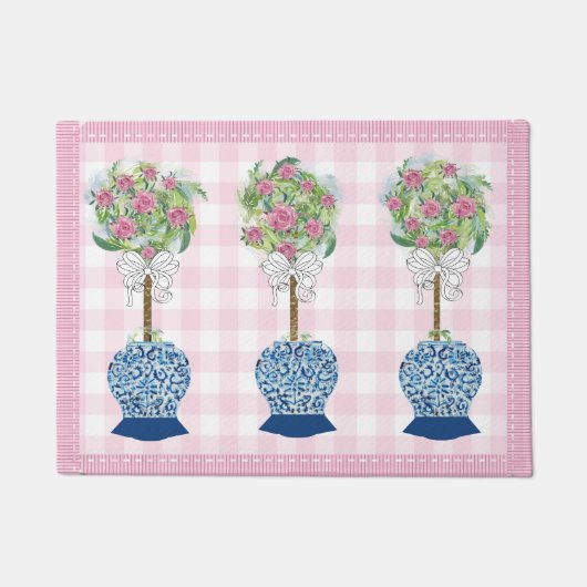 Pink Topiary Blue Rose Ginger Jar Doormat Rug Fußmatte (Vorderseite)