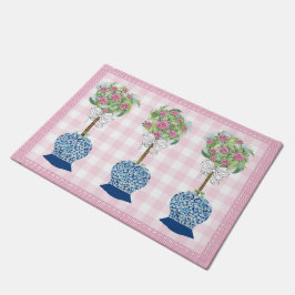 Pink Topiary Blue Rose Ginger Jar Doormat Rug Fußmatte