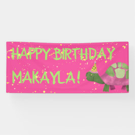 Pink Tortoise Birthday Banner | Turtle Birthday