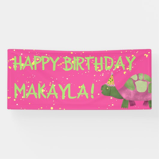 Pink Tortoise Birthday Banner | Turtle Birthday (Horizontal)