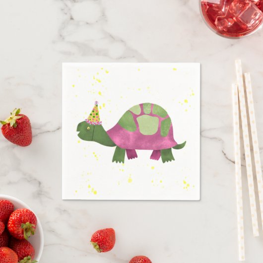 Pink Tortoise Party Napkin | Turtle Birthday Party Serviette (Beispiel)