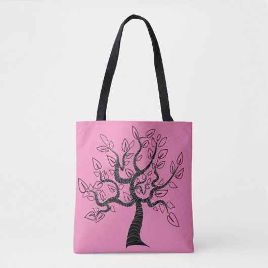 Pink Tote Beutel mit Baum - Custom Colors Tasche (Vorderseite)