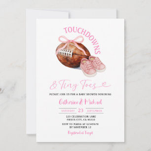 Pink Touchdown & Tiny Toes Football Baby Dusche Einladung