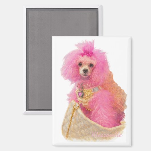 pink toy poodle magnet, pink poodle, refrigerator magnet (Vorderseite/Rückseite)